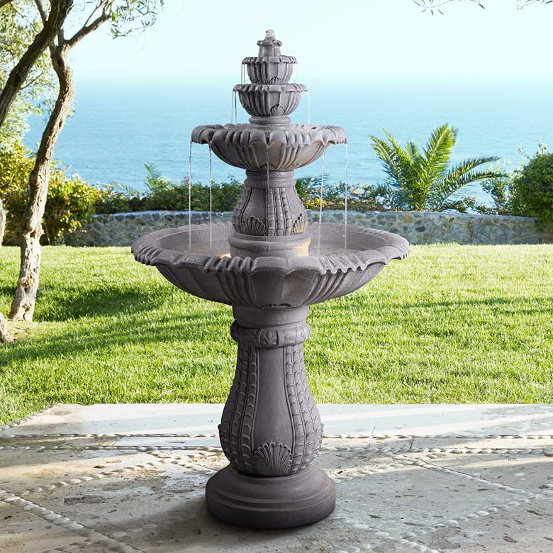 Image 1 Florentine 56 inchH Concrete 4-Tier Outdoor LED Floor Fountain