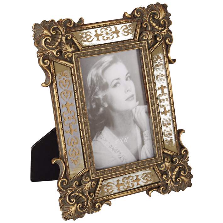 Florentine 8 1/2 High Antique Gold Mirror 4x6 Picture Frame