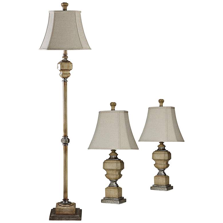 Image 1 Florentine Traditional Antique Caramel 3-Piece Floor and Table Lamp Set