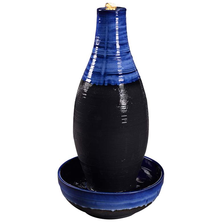 Florero 30&quot; High Blue and Black LED Bubbler Floor Fountain