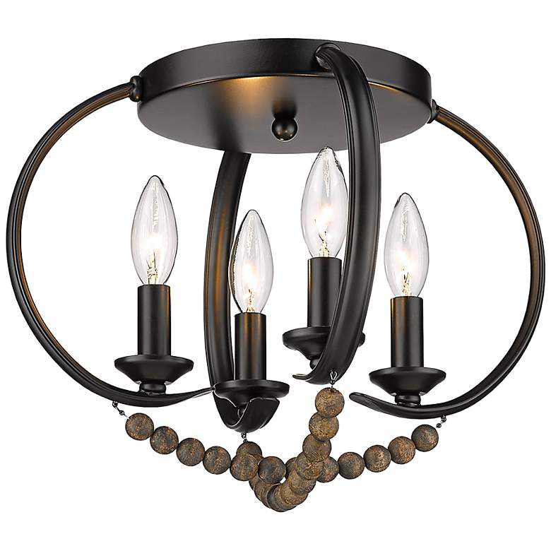 Image 2 Flori 14 1/2" Wide Matte Black 4-Light Flush Mount With Espresso Wood