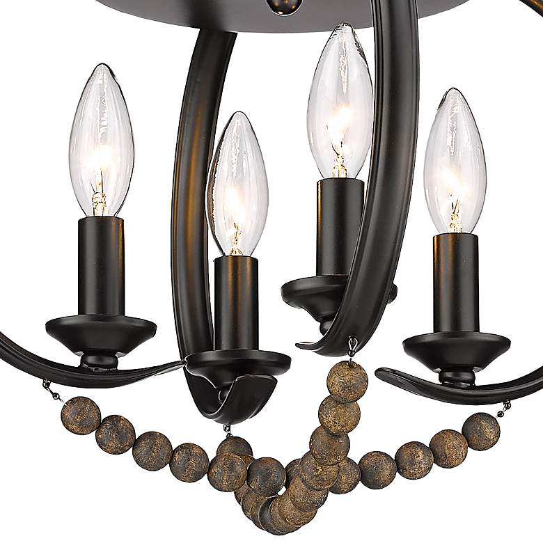 Image 3 Flori 14 1/2" Wide Matte Black 4-Light Flush Mount With Espresso Wood more views