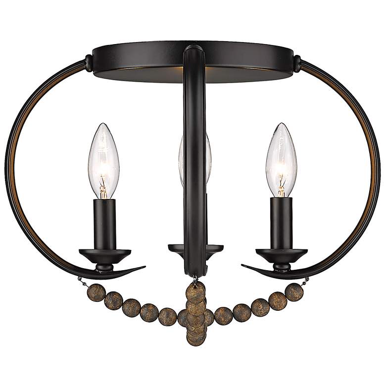 Image 4 Flori 14 1/2" Wide Matte Black 4-Light Flush Mount With Espresso Wood more views