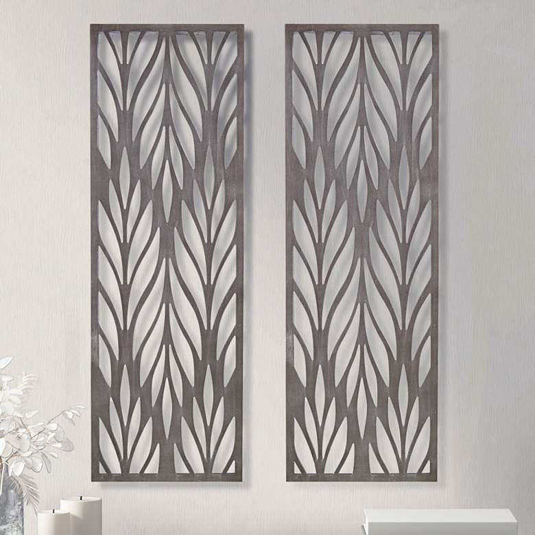 Image 1 Florian Carved 38 1/2"H Reclaimed Gray 2-Piece Wall Art Set
