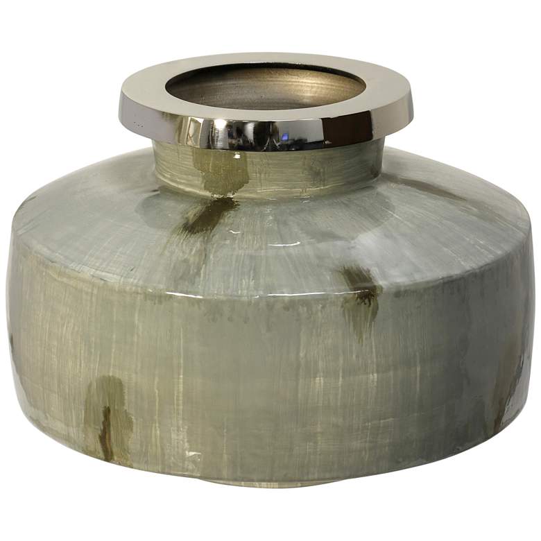 Image 1 Florintini 13" Wide Distressed Light Olive Hand Painted Canister