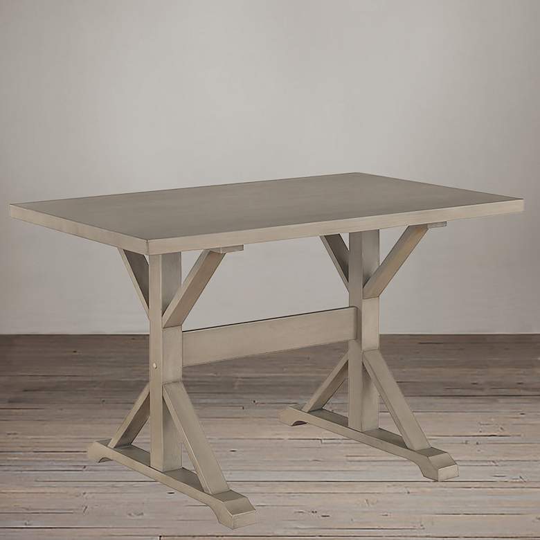 Image 2 Flornce 48" Wide Weathered Gray Wood Rectangular Trestle Table