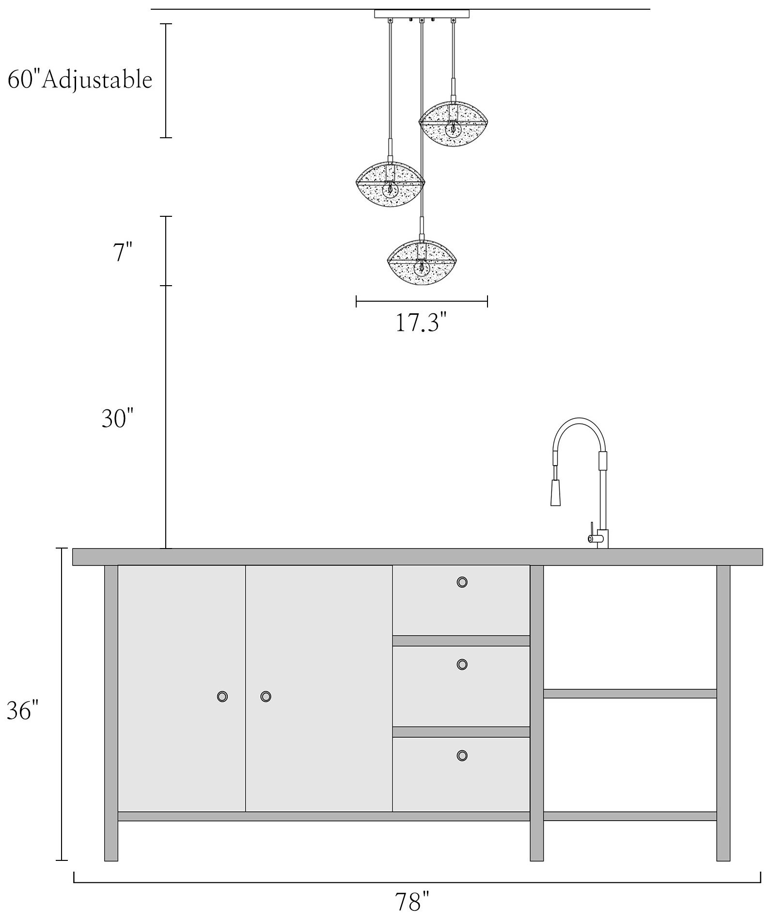 Floski 3-Light Gold Glass Cluster Island Pendant Light - Made to Order