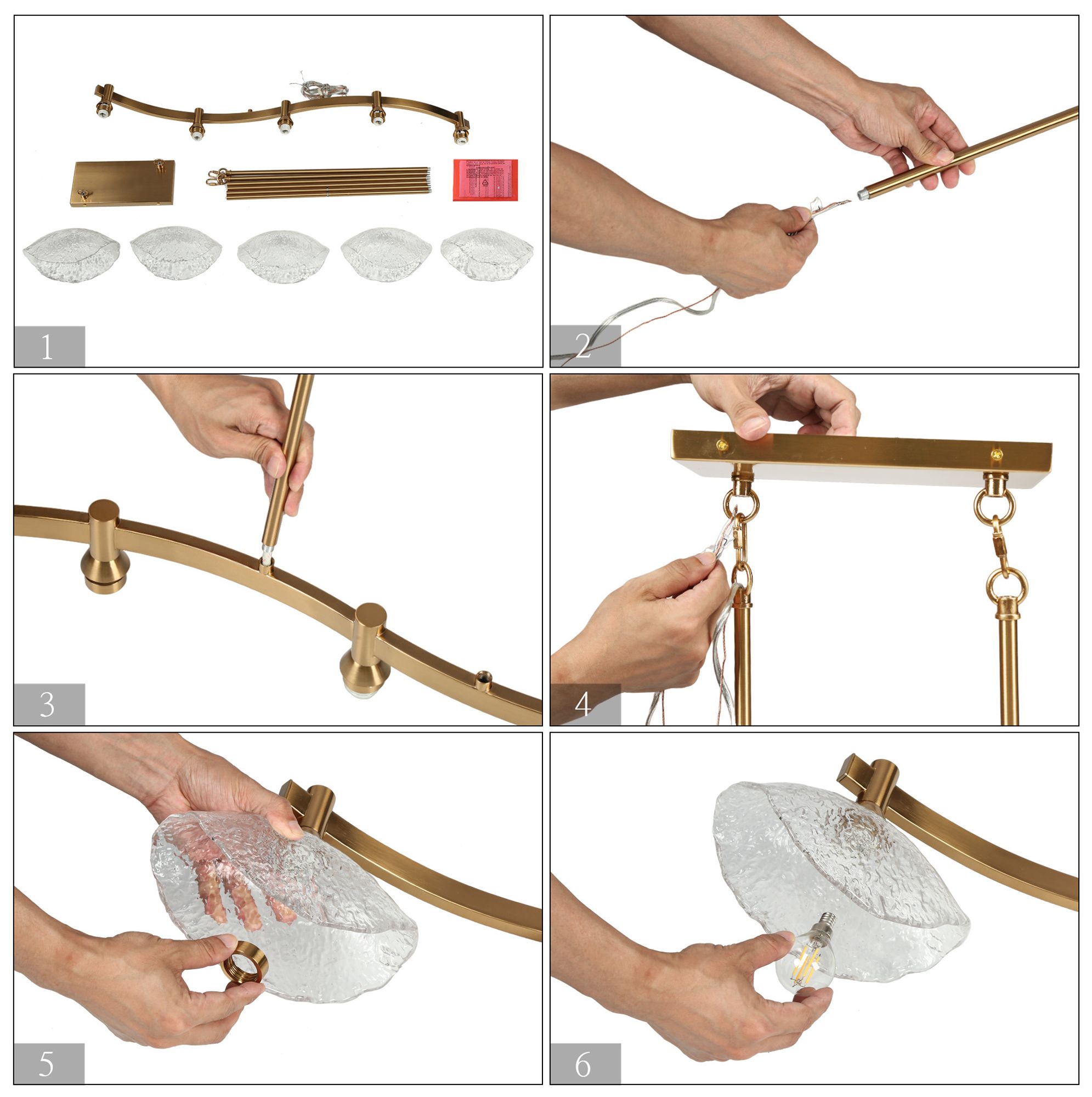Floski 5-Light Gold Glass Island Chandelier