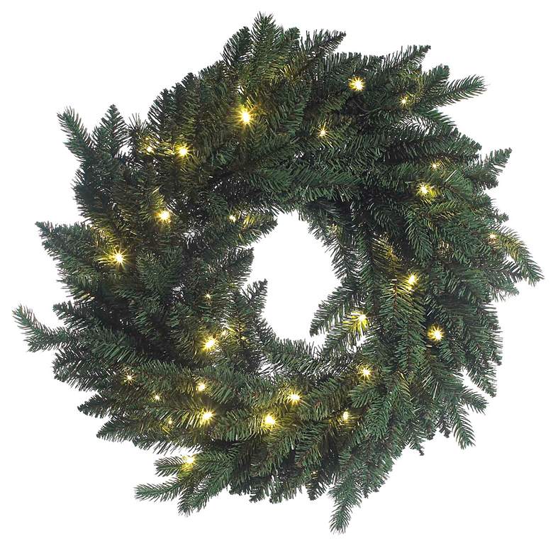 Image 1 Flourishing Green Pre-Lit 24 inch Wide LED Wreath