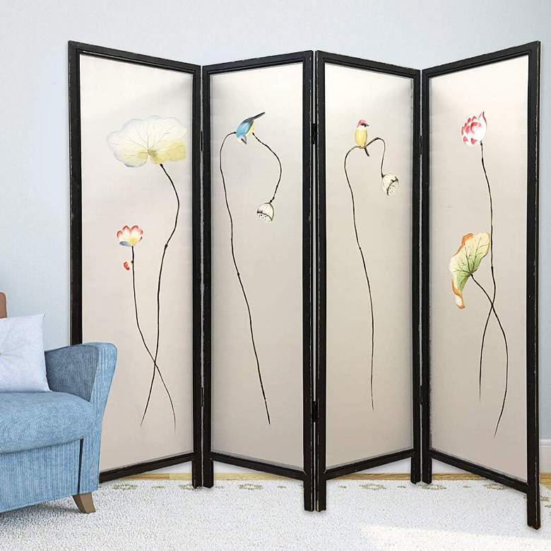 Image 1 Flourshing 78" Wide Rugged Wood 4-Panel Screen/Room Divider