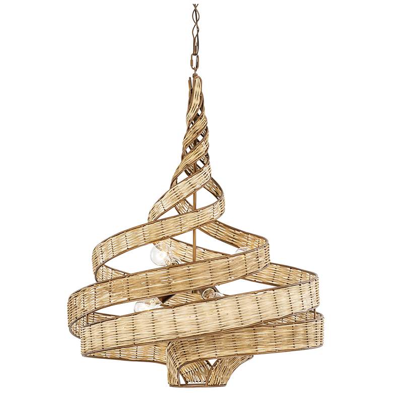 Image 1 Flow 26" Wide Baguette Natural Rattan 6-Light Twist Pendant