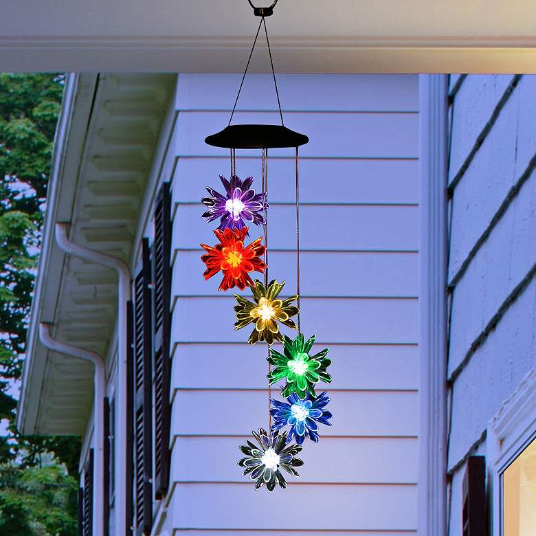 Image 1 Flower 27 inch High Solar Color-Changing LED Outdoor Wind Chime