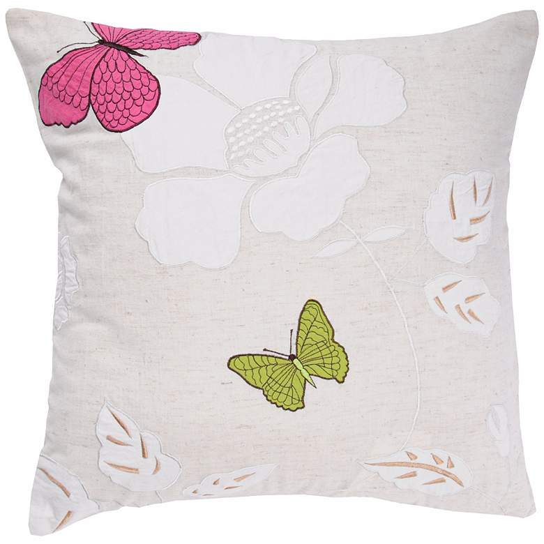 Image 1 Flower And Butterfly 18 inch Square Accent Pillow