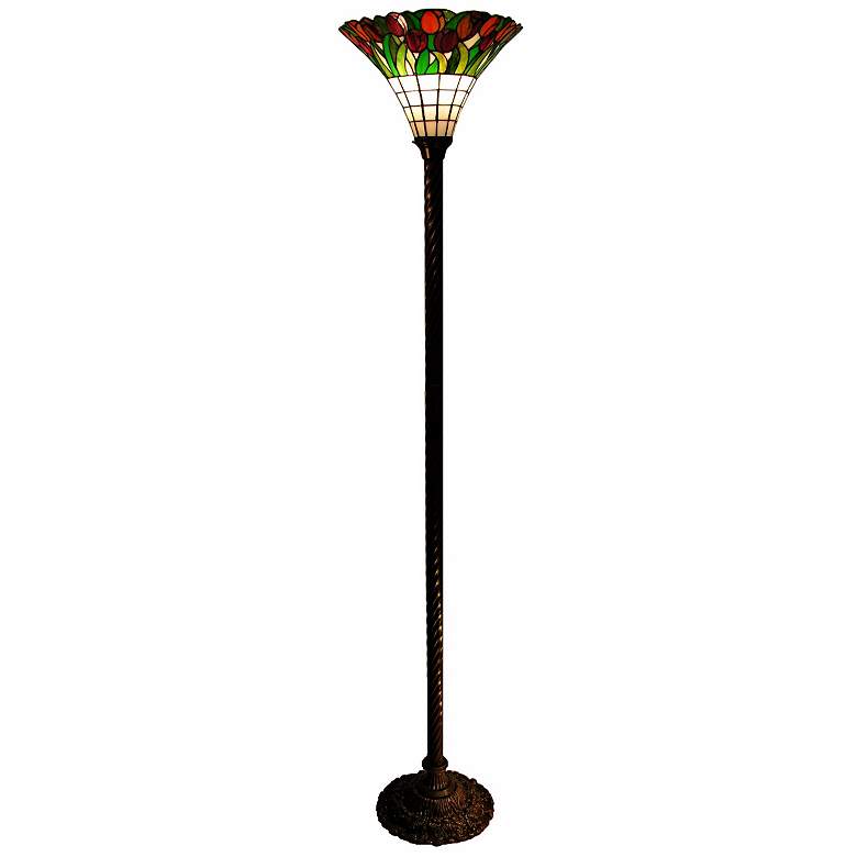 Image 1 Flower Bed Art Glass Tiffany Style Torchiere Floor Lamp