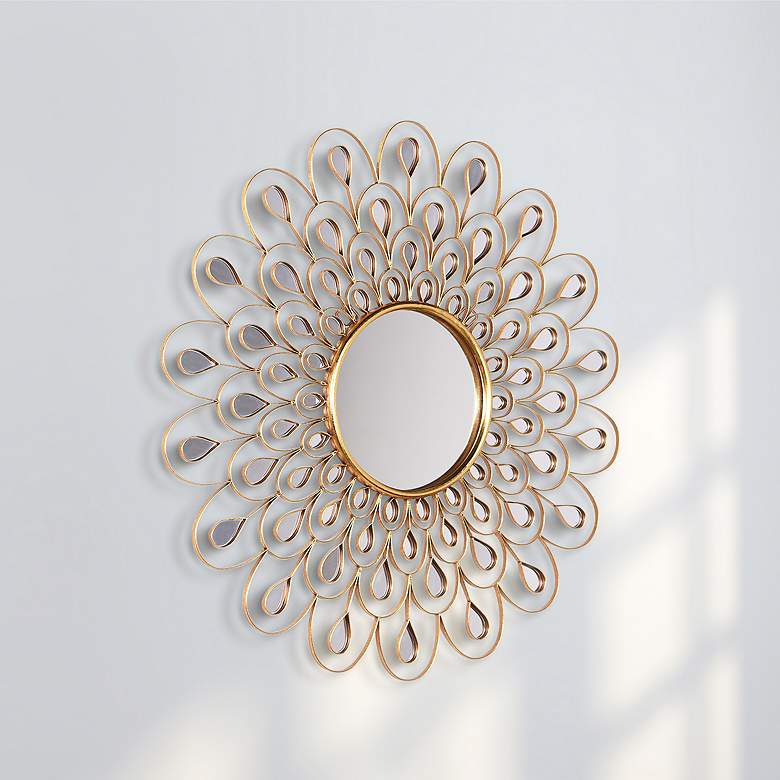 Image 2 Flower Burst Gold 36 inch Round Wall Mirror
