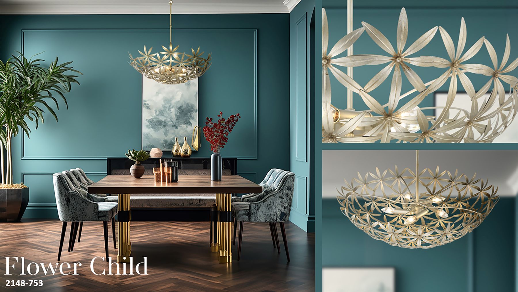 Flower Child 30" Wide Ambry Gold 5-Light Chandelier