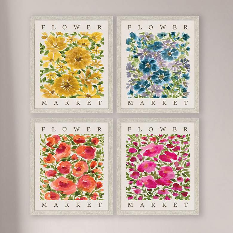 Image 1 Flower Market 17"W x 21"H Framed Art - Set of 4