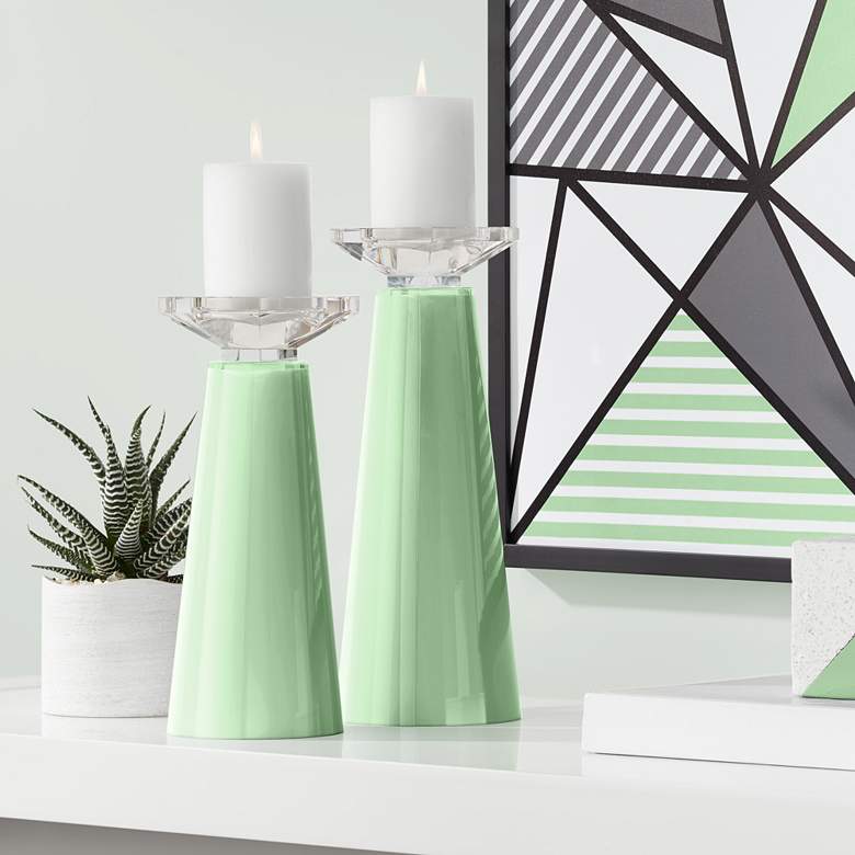 Image 1 Flower Stem Green Glass Candle Holders from Color Plus
