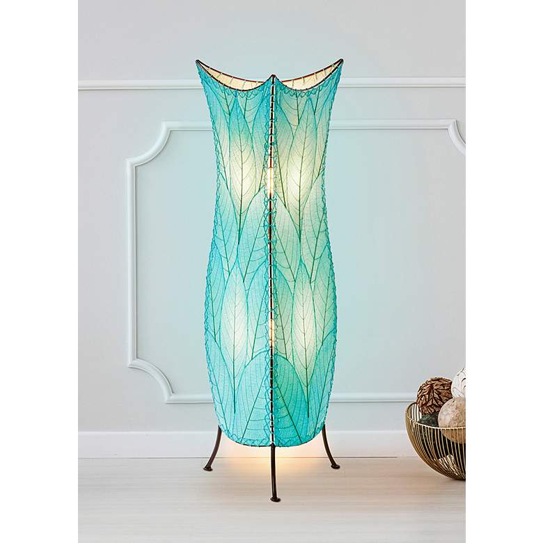 Image 1 Flowerbud Sea Blue Cocoa Leaves Large Uplight Table Lamp