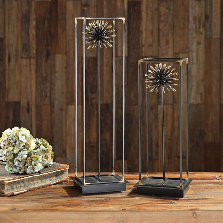 Image 1 Flowering Dandelions 2-Piece Aged Black Sculpture Set