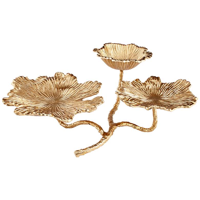 Image 1 Flowers and Flames 21 1/4 inch Wide Gold Votive Candle Holder