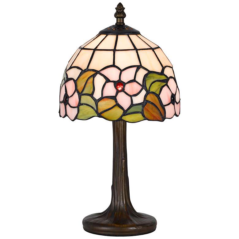 Image 1 Flowers And Leaves 13 1/2 inch High Tiffany Accent Lamp
