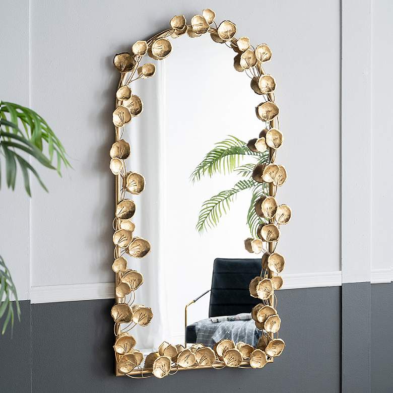Image 1 Flowers and Vines Gold Leaf 29" x 51 1/2" Arch Wall Mirror