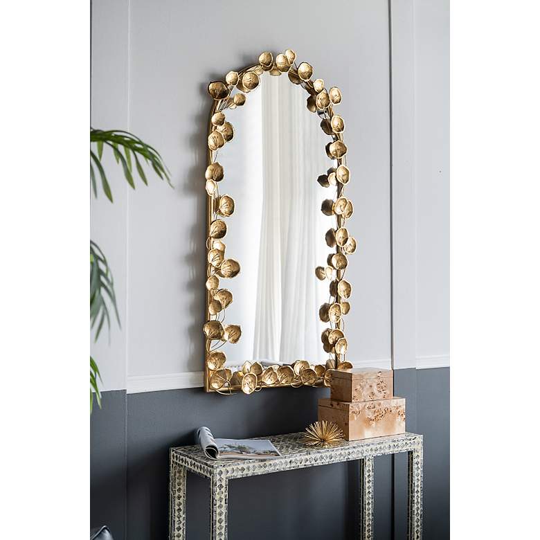 Image 3 Flowers and Vines Gold Leaf 29" x 51 1/2" Arch Wall Mirror more views