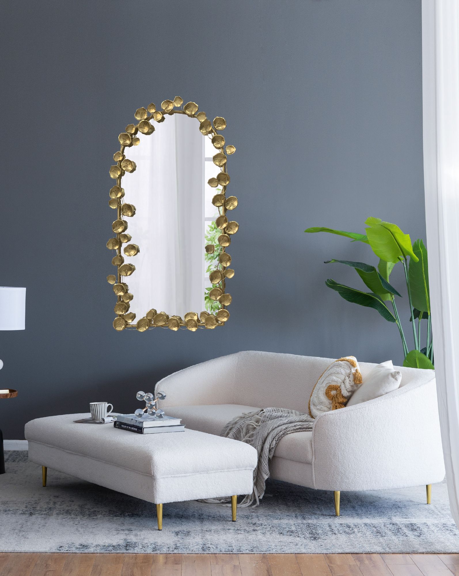 Flowers and Vines Gold Leaf 29" x 51 1/2" Arch Wall Mirror