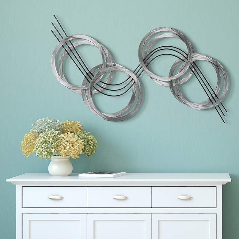 Image 6 Flowing 48" Wide Silver Etched Metal Wall Art more views