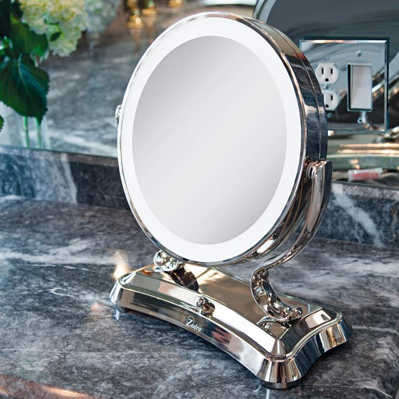 Fluorescent Glamour Polished Nickel Vanity Mirror