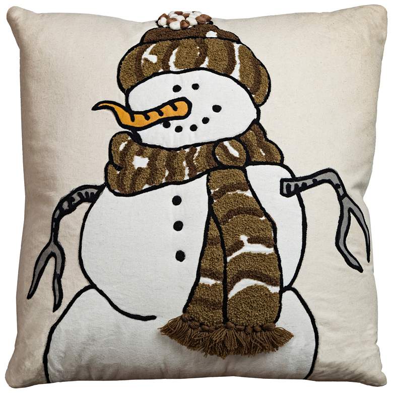 Image 1 Flurries Cream Snowman 18 inch Square Throw Pillow