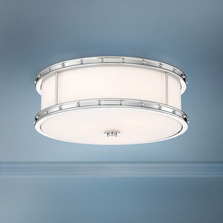 Image 1 Flush Mount 15 1/2" Wide Chrome Drum LED Ceiling Light