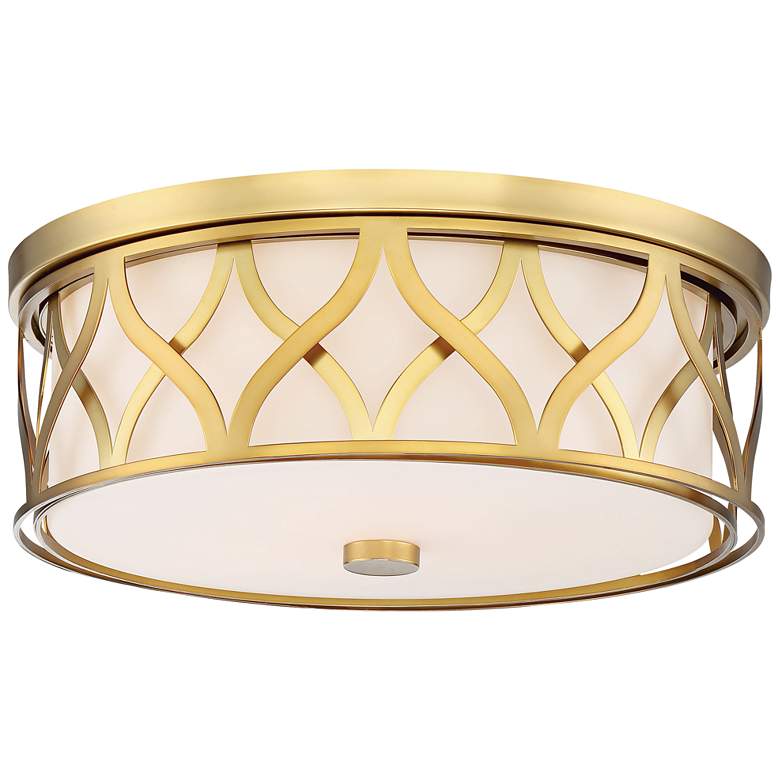 Image 2 Flush Mount 16 inch Wide Liberty Gold 2-Cage LED Ceiling Light
