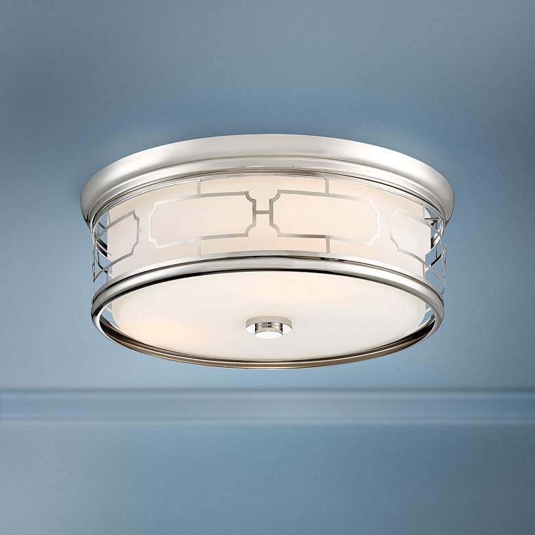 Image 1 Flush Mount 16 inch Wide Polished Nickel Drum LED Ceiling Light