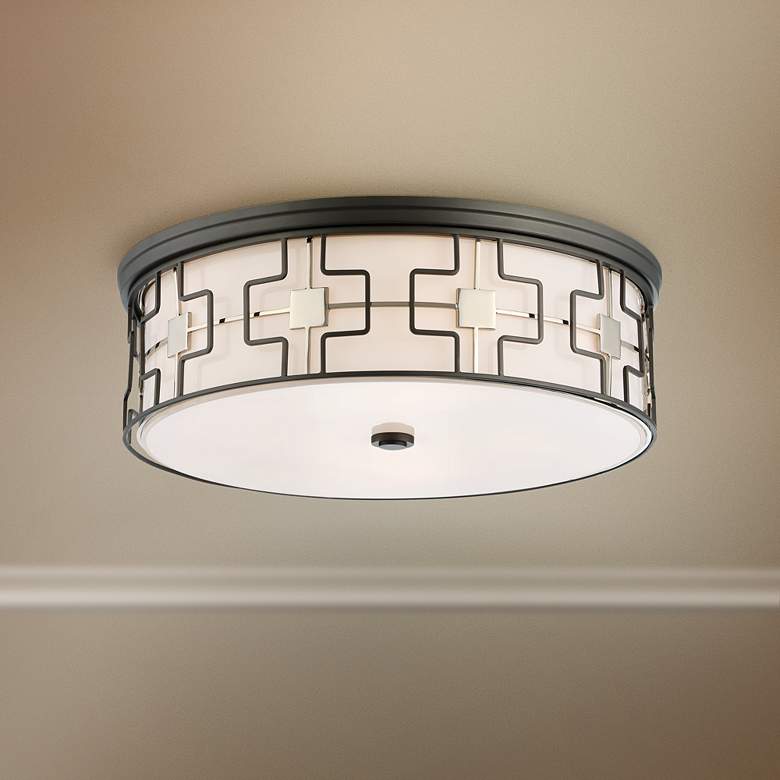 Image 1 Flush Mount 20 inch Wide Dark Gray Drum LED Ceiling Light