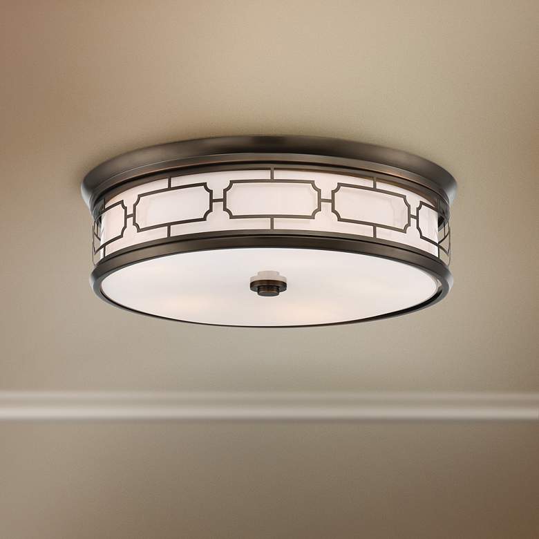 Image 1 Flush Mount 20"W Harvard Court Bronze Drum LED Ceiling Light