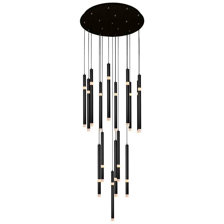 Image 1 Flute 16 Light LED Chandelier With Black Finish