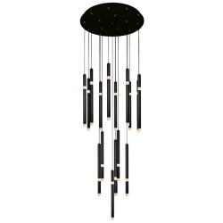 Flute 16 Light LED Chandelier With Black Finish