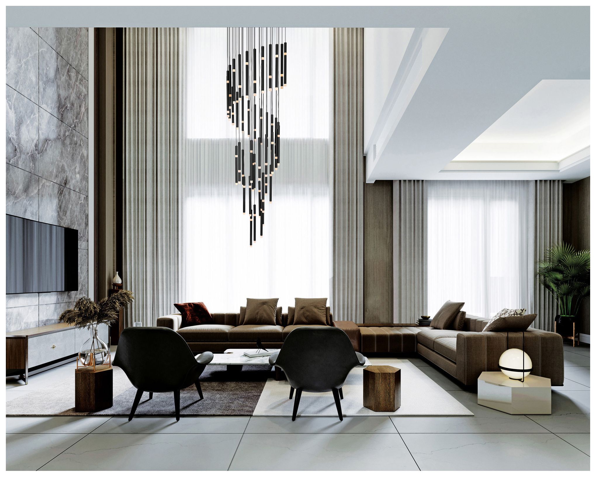 Image 6 Flute 30" Wide Black LED Multi-Light Pendant more views