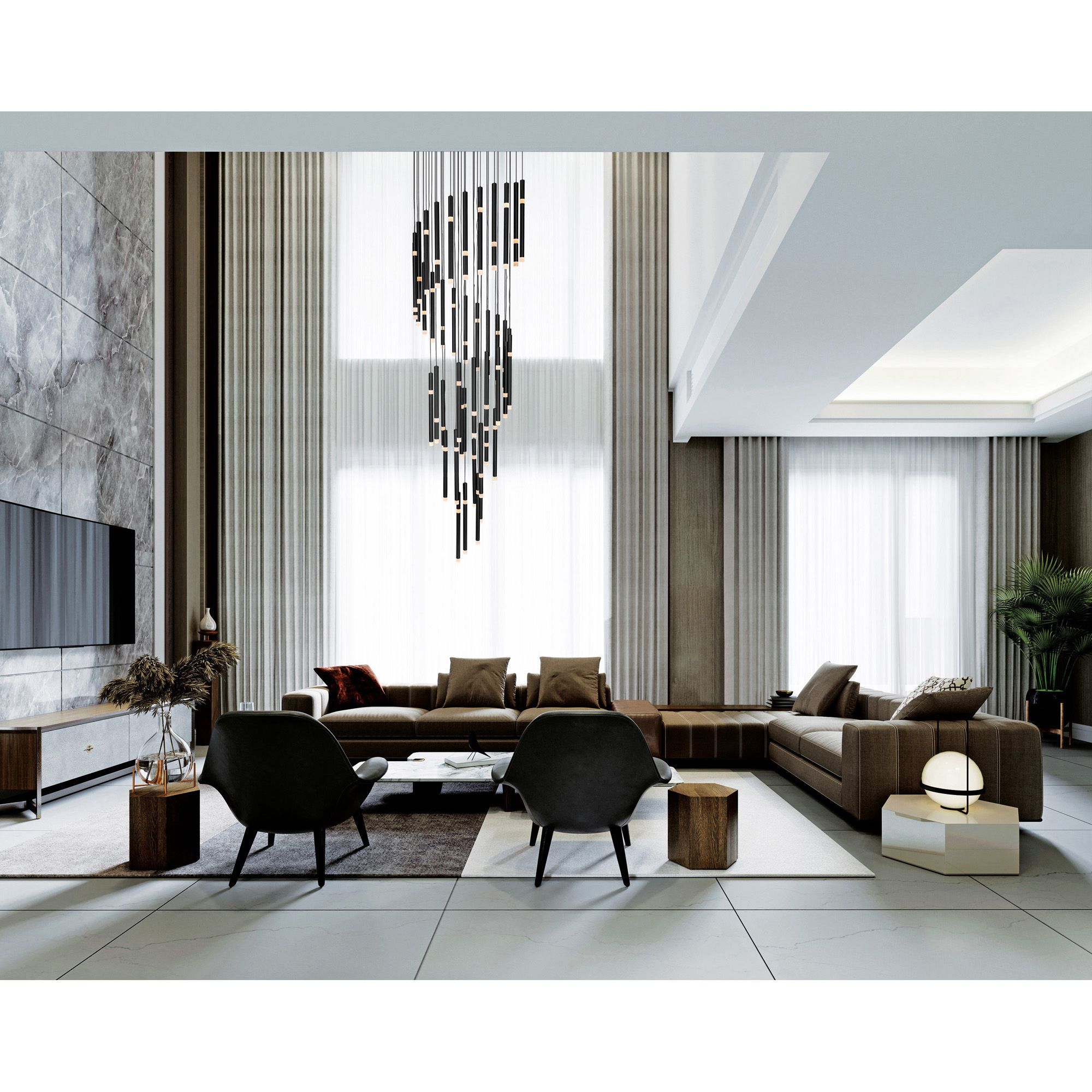 Image 6 Flute Integrated LED 54in Black Chandelier more views