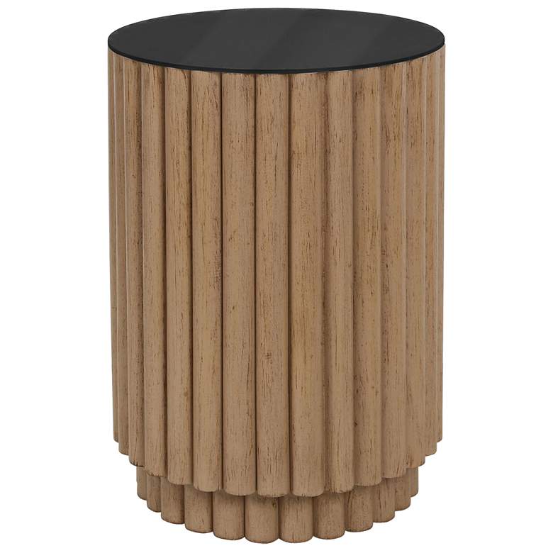 Image 1 Fluted Barrel 23" High Natural Side Table - Black Glass Table Top