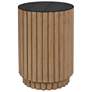 Fluted Barrel 23" High Natural Side Table - Black Glass Table Top