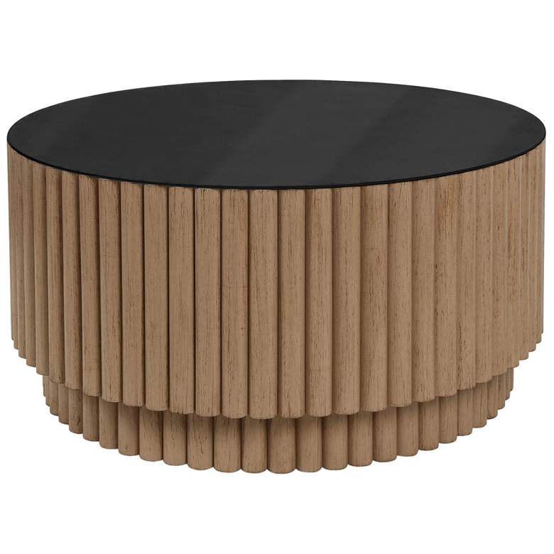 Image 1 Fluted Barrel 36" Wide Black Glass Table Top Coffee Table