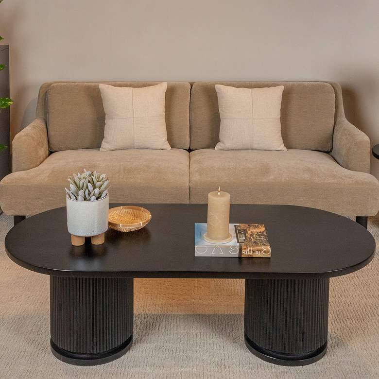 Image 1 Fluted Mango Wood Round Double Pedestal Coffee Table