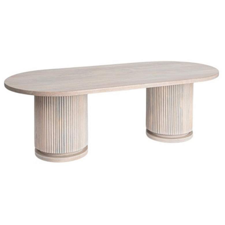 Image 2 Fluted Mango Wood Round Double Pedestal Coffee Table