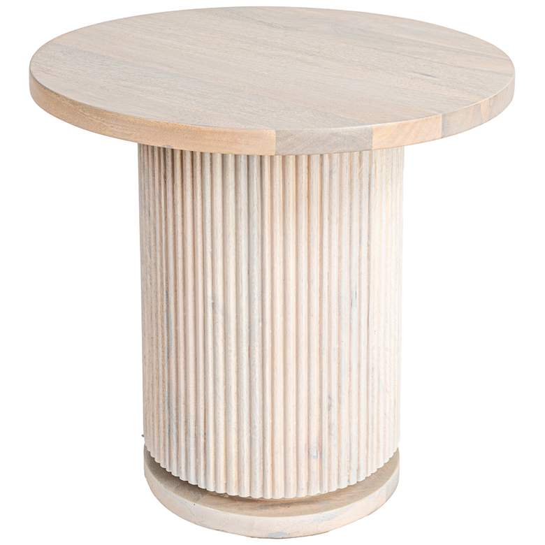 Image 2 Fluted Mango Wood Round Pedestal End Table