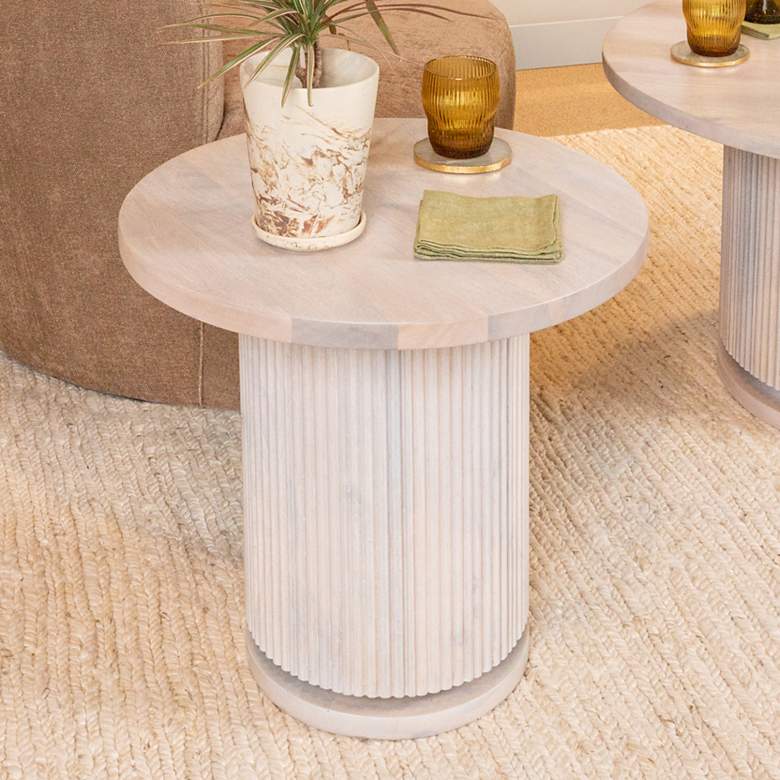Image 1 Fluted Mango Wood Round Pedestal End Table