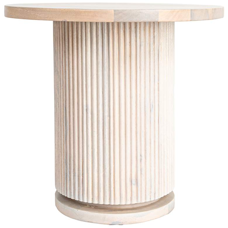 Image 4 Fluted Mango Wood Round Pedestal End Table more views