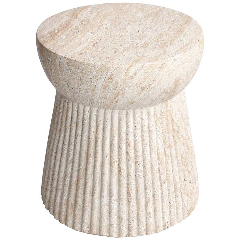 Image 2 Fluted Travertine Stone Finish Italian Design MgO Side Accent Table